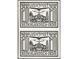 Ongetande niet goedgekeurde tekening met open cijfers 20 cent in zwart op dik creme papier in verticaal paar, pracht ex.