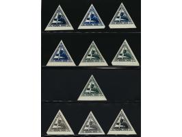 Ongetande kleurproeven Vliegtuig 30 cent in blauw (4 nuances), groen (3 nuances), zwart en grijs (2 nuances), pracht ex.