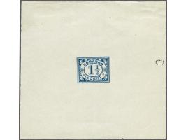 Ongetande stempelproef van de Cijfer 1½ cent in de gekozen kleur donkerblauw op velletje dun papier met knipteken "C", pracht
