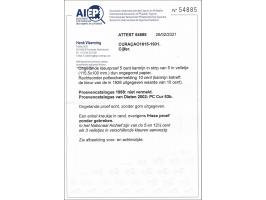 Ongetande stempelproef van de Cijfer 5 cent in rood in strip van 5 op velletje dun papier met knipteken en rechtsonder geschr