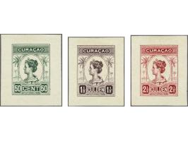 Ongetande stempelproeven van het Palmentype 50 cent t/m 2½ gulden in de gekozen kleuren op dun papier, pracht ex.