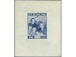 Ongetande stempelproef in blauw van de Koninklijke Familie 10 cent op velletje dun papier met gom, pracht ex.