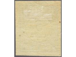 Proefdruk in groen 5 cent tweevoudige druk op dun papier met gom, pracht ex. (originele spikkeltjes in gom)