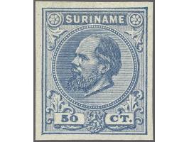 Ongetande Berlijnse kleurproeven Willem III 2½ t/m 50 cent op glad wit papier behoudens nr. 1b compleet, pracht ex.