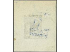 Ongetande stempelproef in blauw van de Koninklijke Familie zonder waardecijfer met kleurveeg op velletje dun papier met gom ,