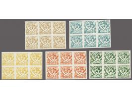 Ongetande kleurproeven in de gekozen kleuren van Mercurius 20 cent t/m 10 gulden Indische druk in blokken van, pracht ex. (2½