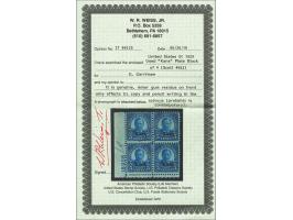 Overprint Kans. on Theodore Roosevelt 5 cents deep blue in plate block of 4, very fine used with 2010 William Weiss certifica