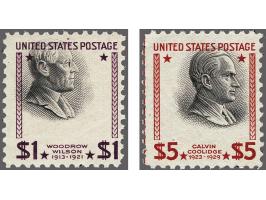 Woodrow Wilson 1 dollar purple and black and Calvin Coolidge 5 dollars carmine and black, both with spectaculair color shift,
