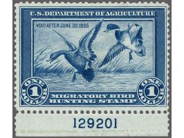 Mallards Alighting 1 dollar blue with sheet margin with plate number 129201, very fine unmounted mint (small natural gum incl