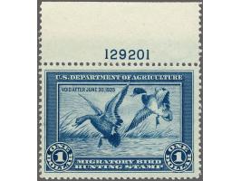 Mallards Alighting 1 dollar blue with sheet margin with plate number 129201, very fine unmounted mint, cat.v. $ 750
