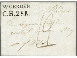 WOERDEN and C.H.2eR. on letter to Paris 28 avril 1810, postage 12 déc., only known letter with combination Rayon mark, extrem
