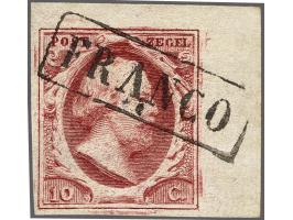 10 cent karmijn plaat VIII pos. 30 met hoekvelrand, pracht ex.
