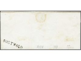 5 cent zwartblauw plaat III pos. 35 met velrand op briefomslag van Oostwold (langstempel achterzijde) 12-1-1857(?) naar Winsc