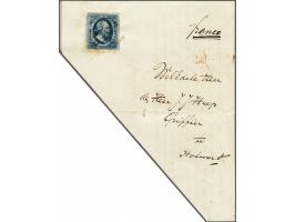 5 cent donkerblauw plaat III pos. 54 op "uit nederigheid gevouwen" vouwbrief van Metslawier 30-6-1856 via Dokkum naar Holwerd