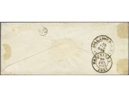 5 cent helderblauw plaat IV en 15 cent oranje op kleinformaat envelop van Den Bosch 25-2-1859 naar Brussel, pracht ex.