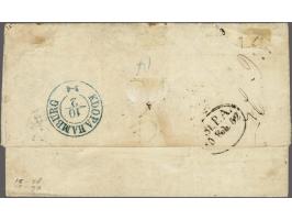 10 cent karmijn plaat I pos. 93 en 15 cent donkergeeloranje pos. 58 op vouwbrief van Groningen 7-2-1852 naar Bergen (Noorwege