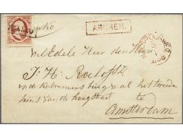 10 cent rood plaat V pos. 78 schone druk met deel buurzegel op briefomslag van Arnhem (haltestempel voorzijde) via. N.R. Spoo