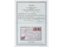 10 cent rood plaat X pos. 52 en pos. 51/56 in verticaal paar op dun papier op kleinformaat envelop van Amsterdam 21-12-1863 n