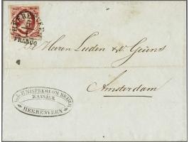 Heerenveen A (Ey 125) op 10 cent diepdonkerkarmijn plaat I pos. 92 op briefomslag  5-1-1852 naar Amsterdam, pracht ex.