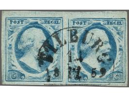 Tilburg B (Ey 100) centraal op 5 cent flets grijsblauw plaat III pos. 43-44 in paar, pracht ex.