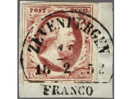 Zevenbergen B (Ey 175) op 10 cent karmijn plaat I pos. 1 op fragment, pracht ex.