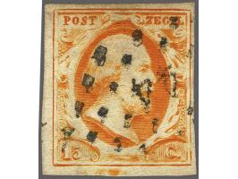 Puntstempel 44 - Den Haag - op 15 cent donkeroranje, vrijwel pracht ex. (iets getint)