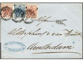 Coat of Arms 3 kreuzer red (2x) and 9 kreuzer blue on cover from Trieste 13-2-1854 to Amsterdam, fine/very fine