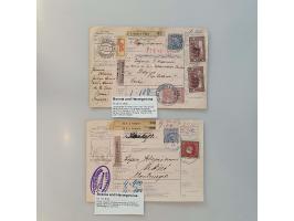 2 postal parcel cards with high frankings to Montenegro 21-9-1913 and to Serbia 18-3-1911, fine to very fine 