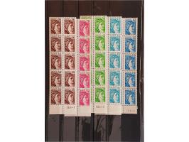 Sabine, 15 values between 10 centimes- 3 francs in unmounted mint blocks of 10 without phosphor, all signed Calves