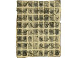 ½ anna black, in full sheet of 64 stamps, 5 tête-beche pairs (positions 1/11, 8/18, 9/19, 10/20 and 81/91) on reverse of a te