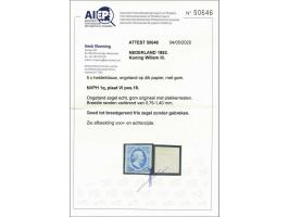 5 cent blauw plaat VI pos. 18 op dik papier, pracht ex. met volle originele gom en certificaat Vleeming 2020, cat.w. 600