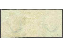 5 cent donkerblauw plaat III pos. 5 en 26 in brugpaar, pracht ex. (niet tussen de zegels gevouwen) met certificaat Dr. Louis 