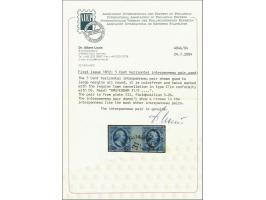 5 cent donkerblauw plaat III pos. 5 en 26 in brugpaar, pracht ex. (niet tussen de zegels gevouwen) met certificaat Dr. Louis 