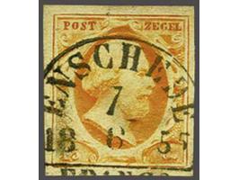 Enschede B (Ey 250) op 15 cent donkeroranje, mooi gerand (achterzijde bruinig vlekje)
