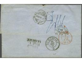 10 cent rood in strip van 3 op briefomslag van Geldrop (grotesk langstempel voorzijde) 13-12-1867 over Breda, Mönchengladbach