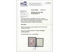 10 cent karmijn type II tanding 10½ x 10¼, pracht ex. (gomvouw in rechter kaderlijn) met certificaat Vleeming 2019, cat.w. 42
