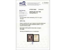 25 cent donkerviolet type I tanding 12¾ x 11¼, (vrijwel) pracht ex. met certificaat Vleeming 2020: Gom origineel met grote pl