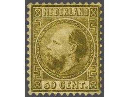 50 cent goudkleur type I tanding 12¾ x 11¼, vrijwel pracht ex. met certificaat Vleeming 2020: Zegel en tanding echt, aanwezig