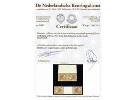 7½ cent bruin in keerdrukparen met en zonder tussenstrook (61c licht gevouwen op tanding) met certificaat NKD 2012, cat.w. 10
