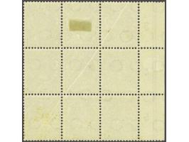 12½ cent blauw randblok van 9 ex. met variëteit mooie diagonale harmonicavouw (deels dubbeldruk veroorzakend) enkele bruine v