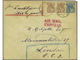 1e proefpostvlucht Amsterdam-London 5.VII. 1920 met 2-regelig rood AIR MAIL/ EXPRESS en violet ovaal EXPRESS met paar 7½ en 1