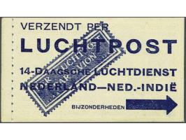 Boekje uit 1930 met 40 donkerblauwe luchtpostetiketten Per Luchtpost Par Avion, links gebonden, luxe ex!