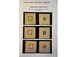 Fieldpost. Karl 1 heller - 10 kronen, imperforated proofs in the chosen colours on normal paper, one set with only frame and 