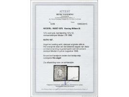 Willem III 12½ cent tanding 12½ x 12 grote gaten met vierkantstempel Medan 1-8-1896, vrijwel pracht ex. met certificaat Vleem