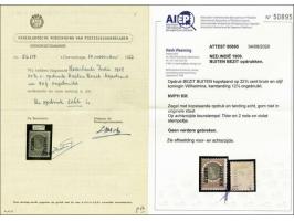 Buiten Bezit 22½ cent bruin en olijf met variëteit kopstaande opdruk, pracht ex. (gom niet origineel) met certificaten NVPH 1