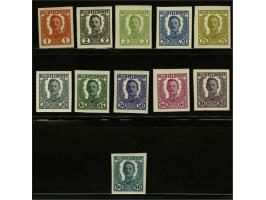 Fieldpost. Non issued Karl 1 - 90 heller imperforated proofs in changed colours, very fine unmounted mint (20 heller without 