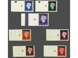 Indonesia Hartz 15, 20, 25, 45, 50 en 80 cent en 1 gulden, alle links velrand, 20 cent drukkersteken propellor en 25 cent tul