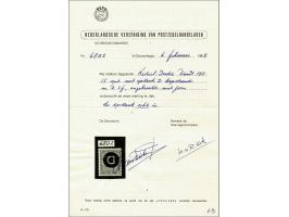 15 cent olijfbruin met variëteit opdruk kopstaand, vrijwel pracht ex. (gom licht gelig) met certificaat NVPH 1968, cat.w. 350