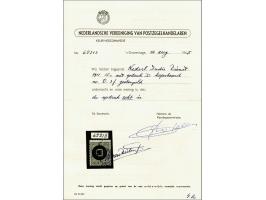15 cent olijfbruin met variëteit kopstaande opdruk, pracht ex. met certificaat NVPH 1965, cat.w. 380
