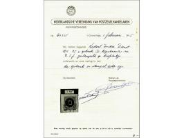 25 cent lila met variëteit kopstaande opdruk op fragment, pracht ex. met certificaat NVPH 1965, cat.w. 500
